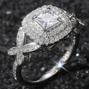 💍Beautiful Pure Princess Cut Square CZ Romantic Wedding Ring, K820